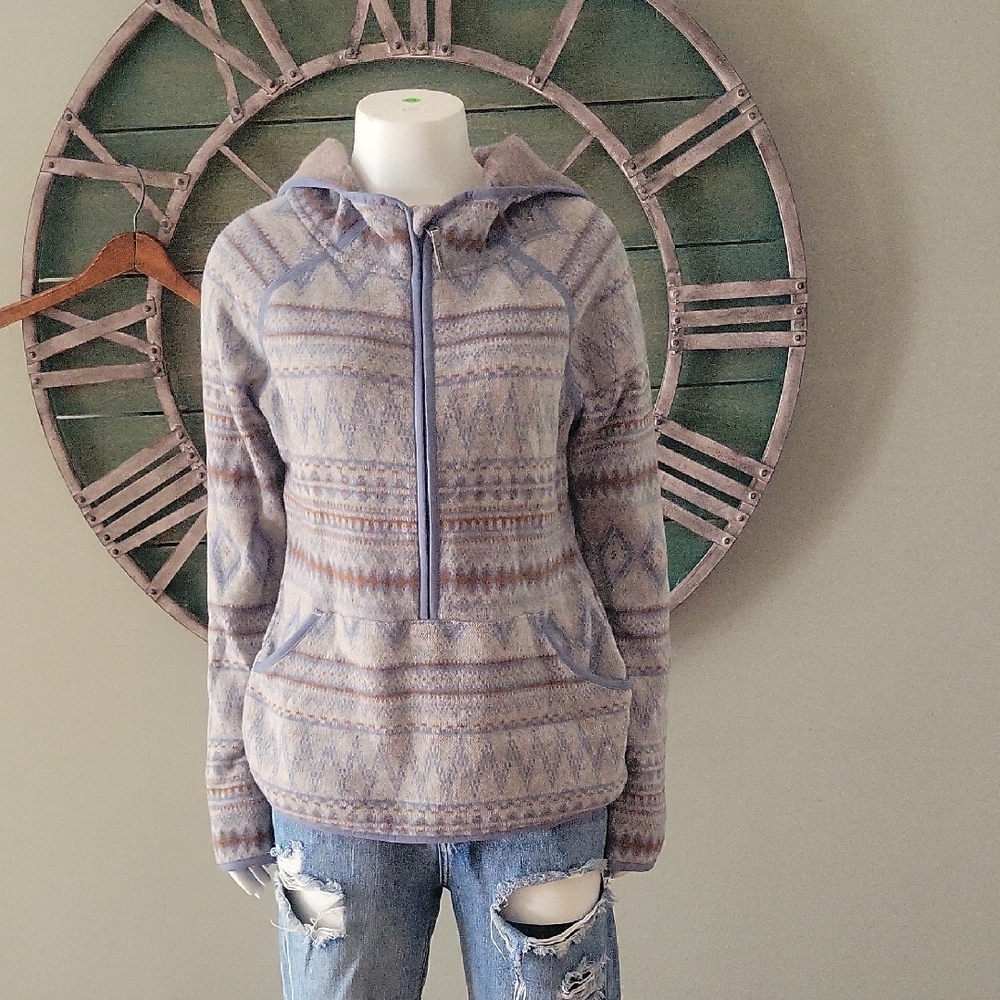 Smartwool Hudson Trail Fleece Hooded Anorak Half Zip Pullover In Ash Fairisle